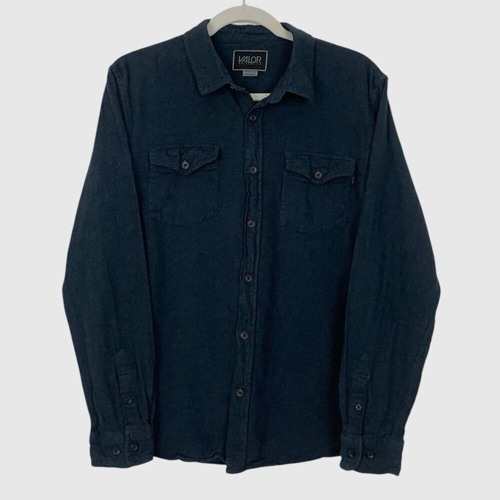 Valor Mens Dark Blue Long Sleeve Button Down Shirt